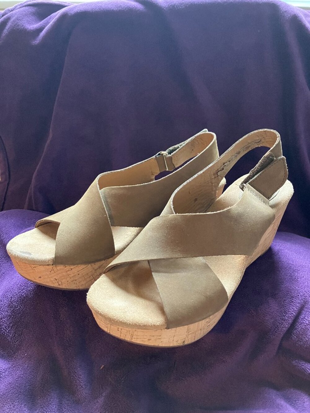 Clarks wedge-heel sandals in beige, size 8 1/2